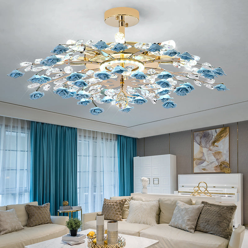 Rustieke roos kroonluchter verlichting Eenvoudig ophanglicht met kristalaccenten