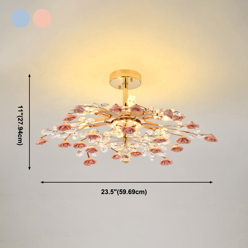 Rustieke roos kroonluchter verlichting Eenvoudig ophanglicht met kristalaccenten