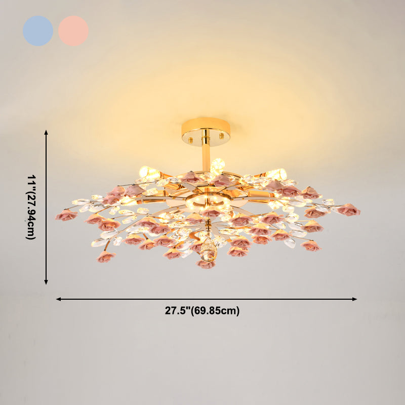 Rustieke roos kroonluchter verlichting Eenvoudig ophanglicht met kristalaccenten