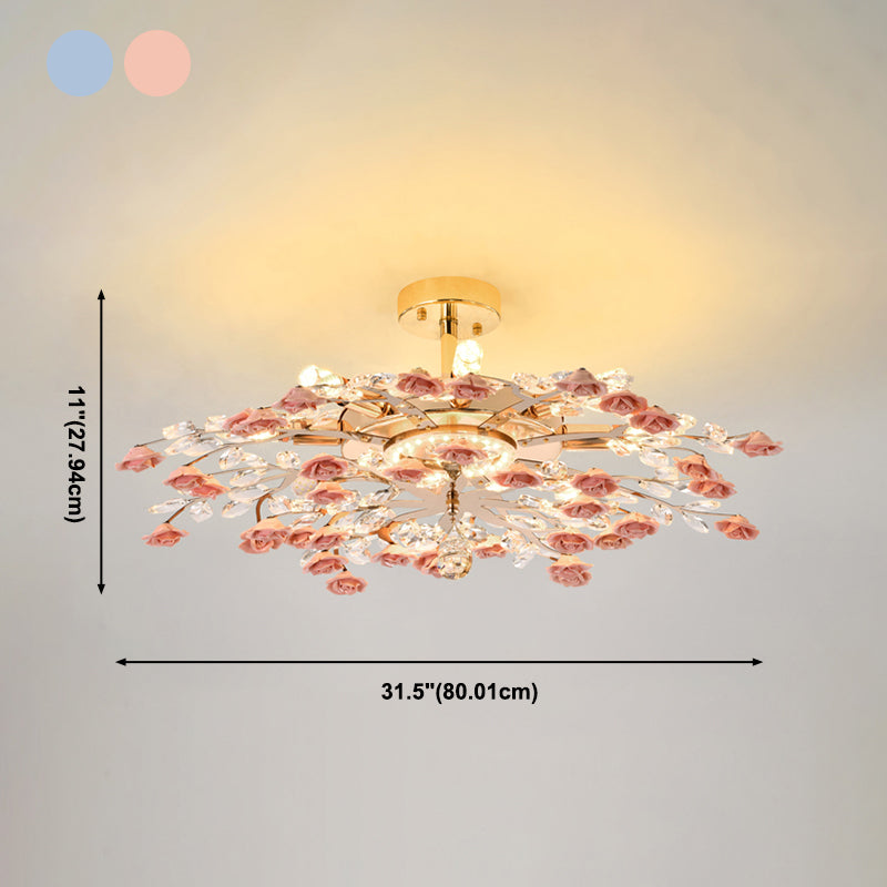 Rustieke roos kroonluchter verlichting Eenvoudig ophanglicht met kristalaccenten