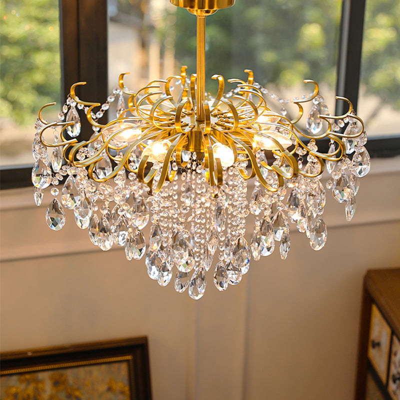 Traditional Chandelier Light Fixtures Multi-Head Crystal Suspension Pendant Lamps