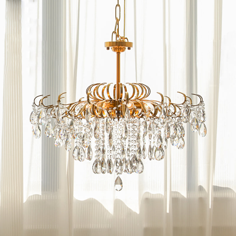 Traditional Chandelier Light Fixtures Multi-Head Crystal Suspension Pendant Lamps