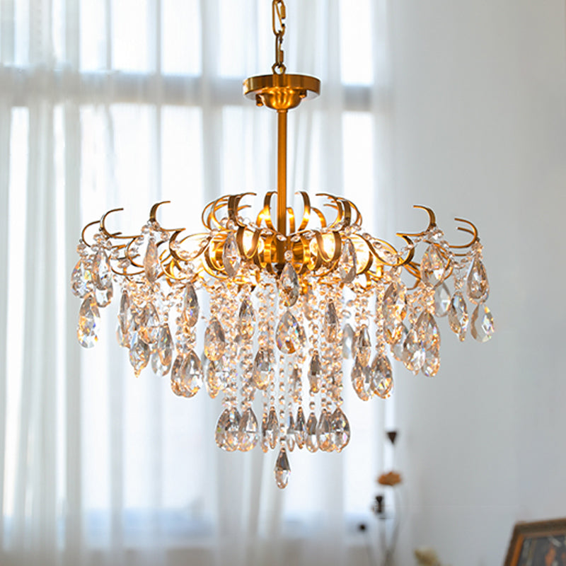 Traditional Chandelier Light Fixtures Multi-Head Crystal Suspension Pendant Lamps