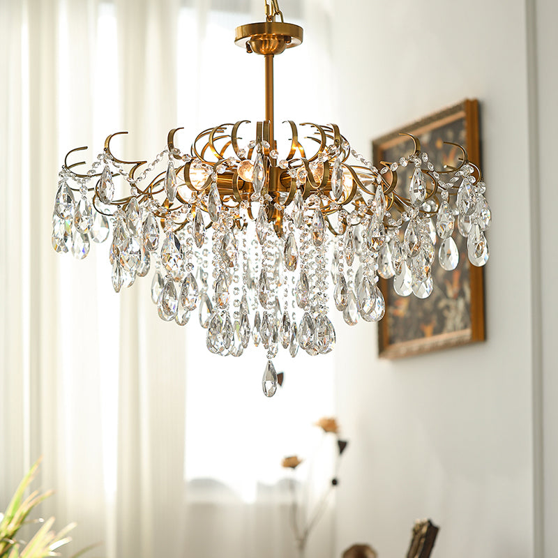 Traditional Chandelier Light Fixtures Multi-Head Crystal Suspension Pendant Lamps