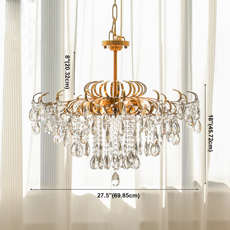 Traditional Chandelier Light Fixtures Multi-Head Crystal Suspension Pendant Lamps