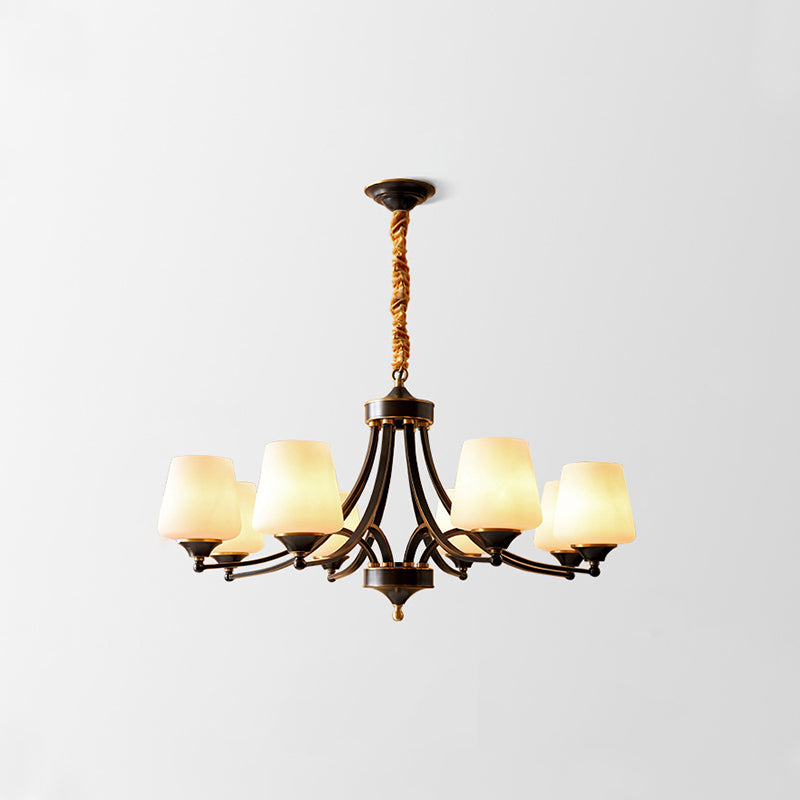 American Brass Chandelier Branch Black Pendant Lamps with Glass for Living Room