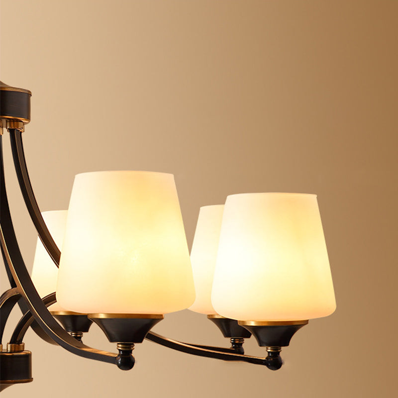 American Brass Chandelier Branch Black Pendant Lamps with Glass for Living Room