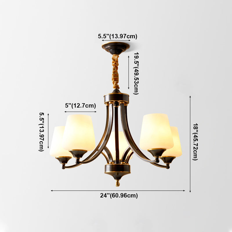 American Brass Chandelier Branch Black Pendant Lamps with Glass for Living Room