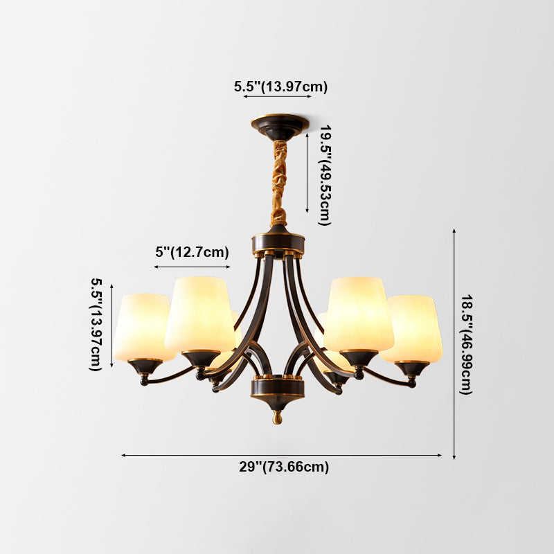 American Brass Chandelier Branch Black Pendant Lamps with Glass for Living Room