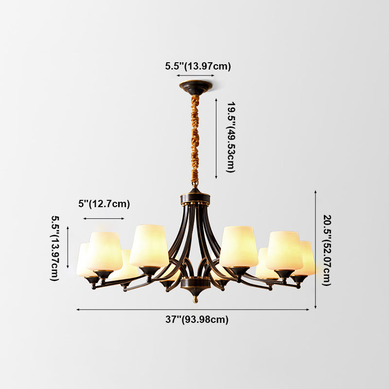 American Brass Chandelier Branch Black Pendant Lamps with Glass for Living Room