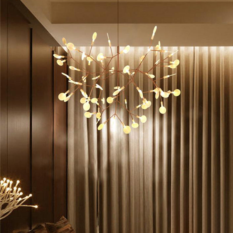 Metal Branch Shape Chandelier Postmodern Fireflies Hanging Lamp for Restaurant