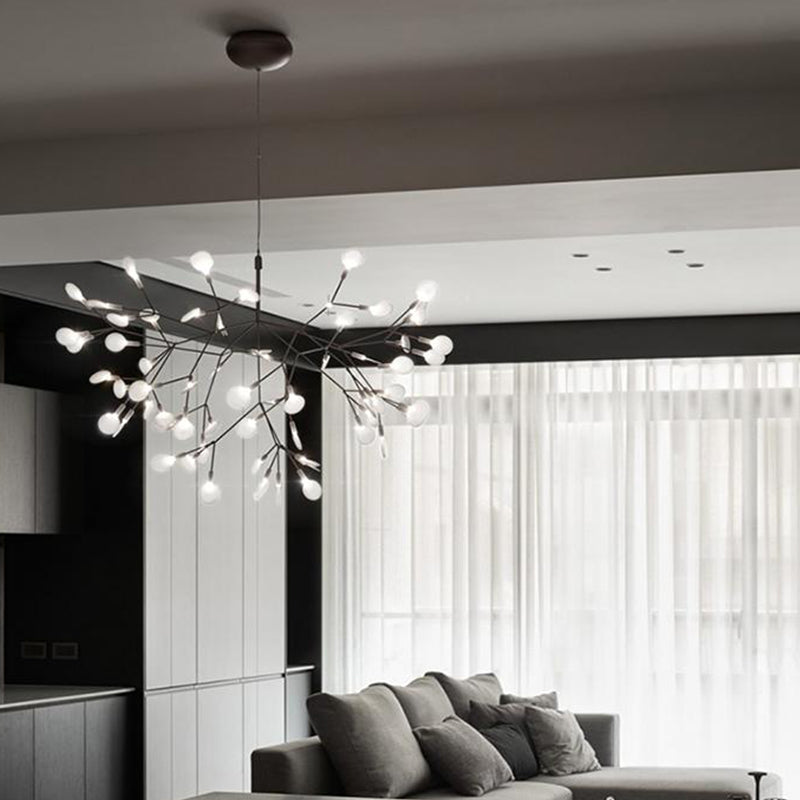 Metal Branch Shape Chandelier Postmodern Fireflies Hanging Lamp for Restaurant