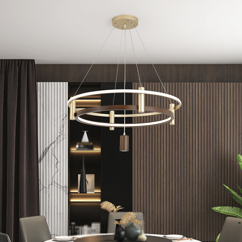 Natural Wood Circle Chandelier Simplicity LED Pendant Light with Spotlight