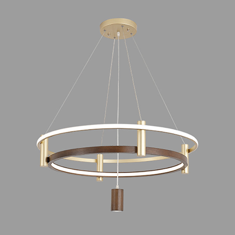 Natural Wood Circle Chandelier Simplicity LED Pendant Light with Spotlight