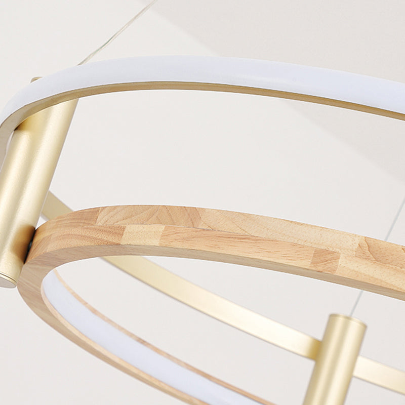 Natural Wood Circle Chandelier Simplicity LED Pendant Light with Spotlight