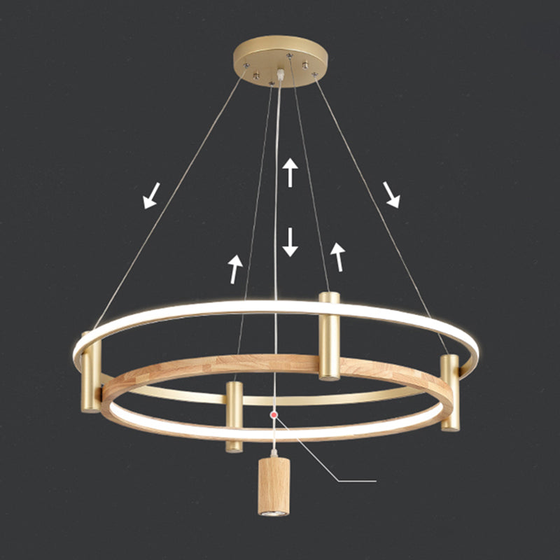 Natural Wood Circle Chandelier Simplicity LED Pendant Light with Spotlight