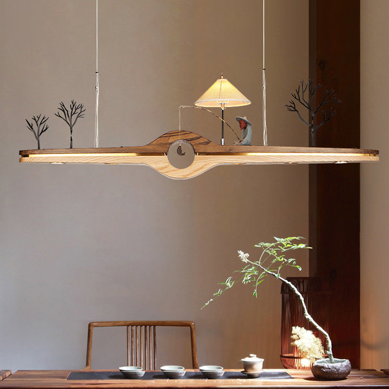 Linear Island Pendant LED Modern Wood Ceiling Pendant Light for Tea Room