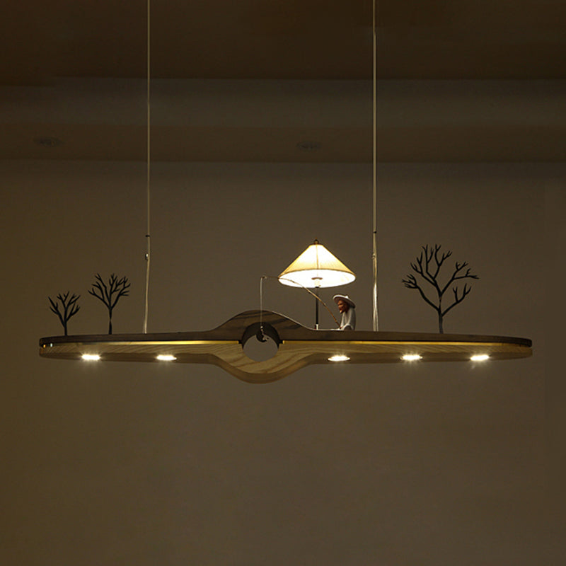 Linear Island Pendant LED Modern Wood Ceiling Pendant Light for Tea Room