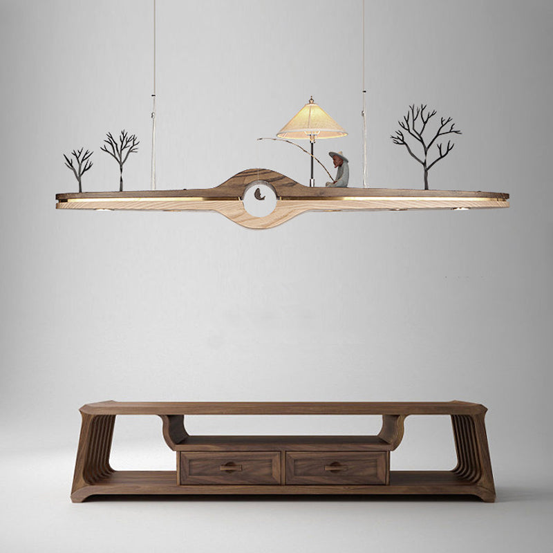 Linear Island Pendant LED Modern Wood Ceiling Pendant Light for Tea Room