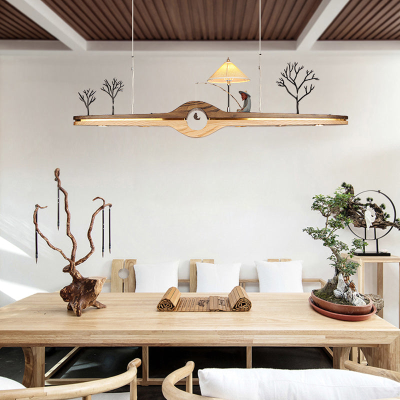 Linear Island Pendant LED Modern Wood Ceiling Pendant Light for Tea Room