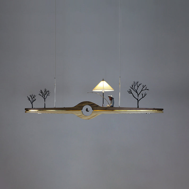Linear Island Pendant LED Modern Wood Ceiling Pendant Light for Tea Room