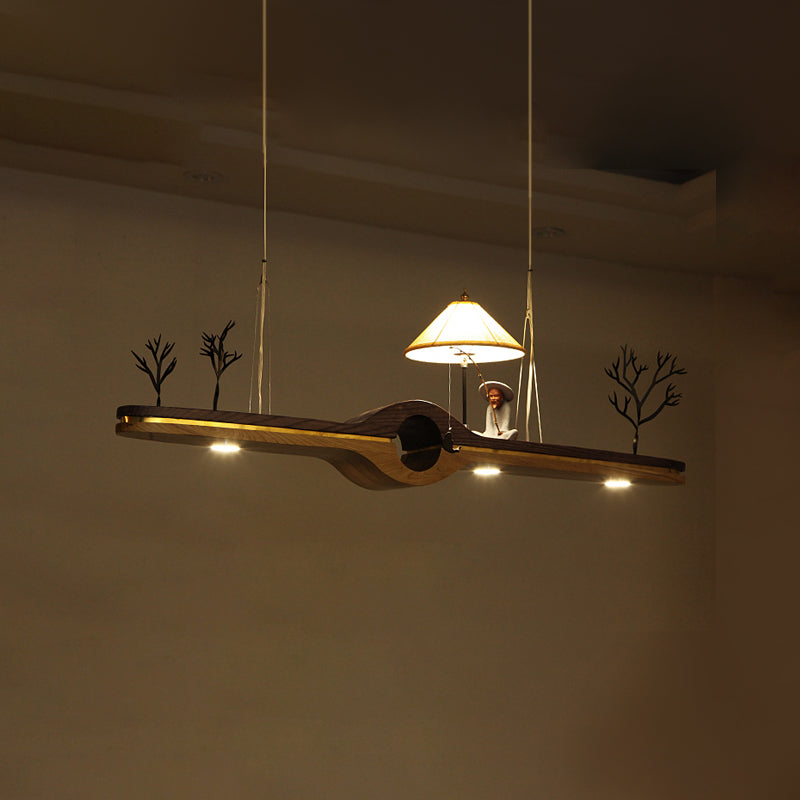Linear Island Pendant LED Modern Wood Ceiling Pendant Light for Tea Room