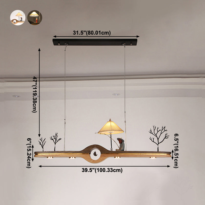 Linear Island Pendant LED Modern Wood Ceiling Pendant Light for Tea Room