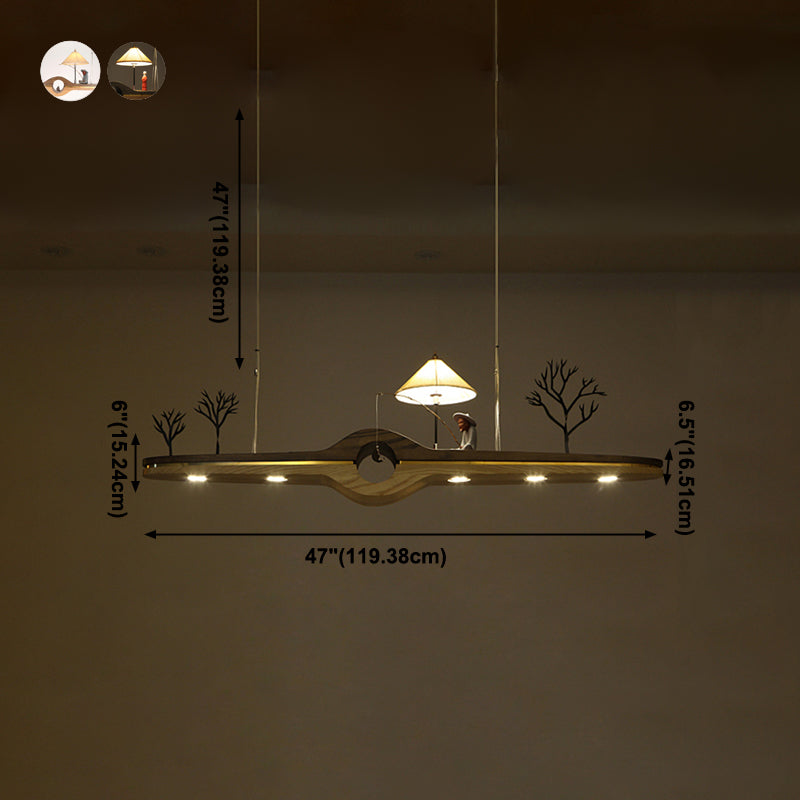 Linear Island Pendant LED Modern Wood Ceiling Pendant Light for Tea Room