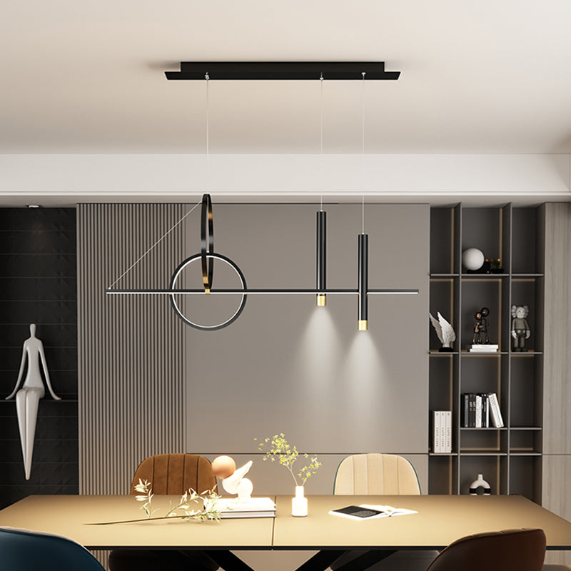 Contemporary Style Linear Island Lighting Metal 4 Light Island Pendant Lights in Black