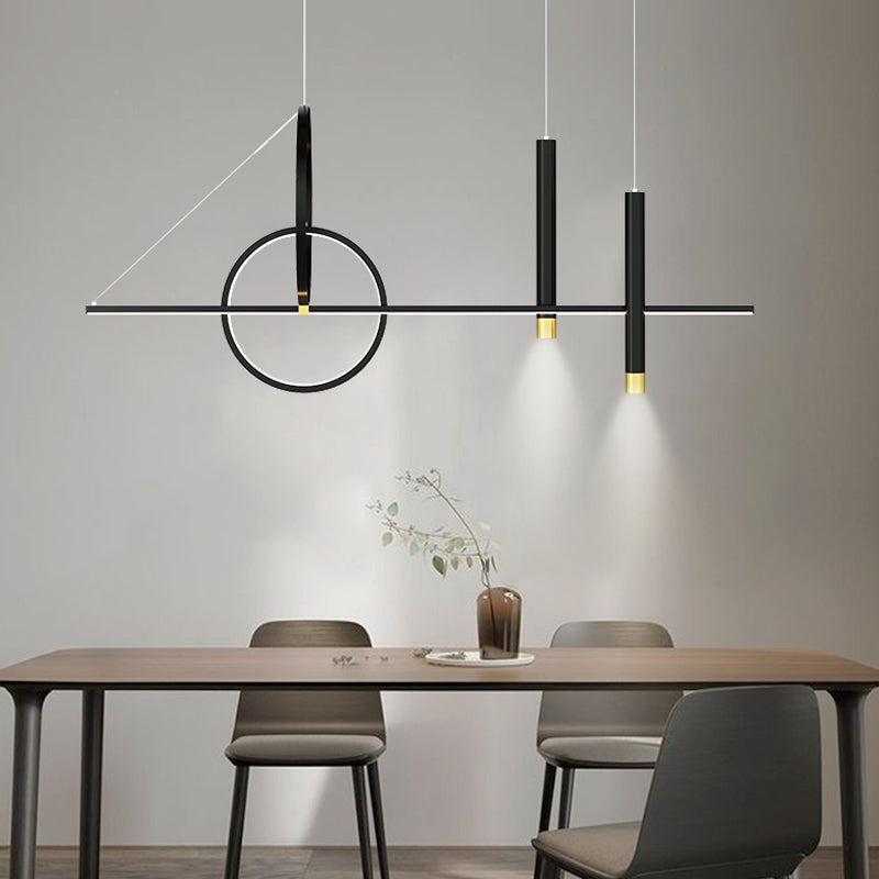 Contemporary Style Linear Island Lighting Metal 4 Light Island Pendant Lights in Black