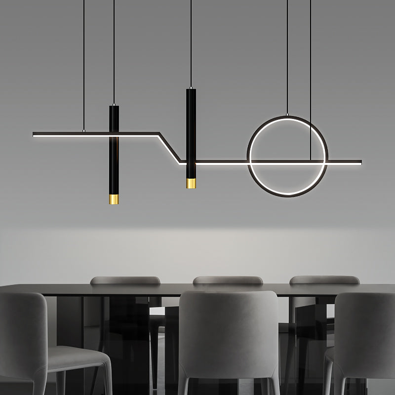Contemporary Style Linear Island Lighting Metal 4 Light Island Pendant Lights in Black