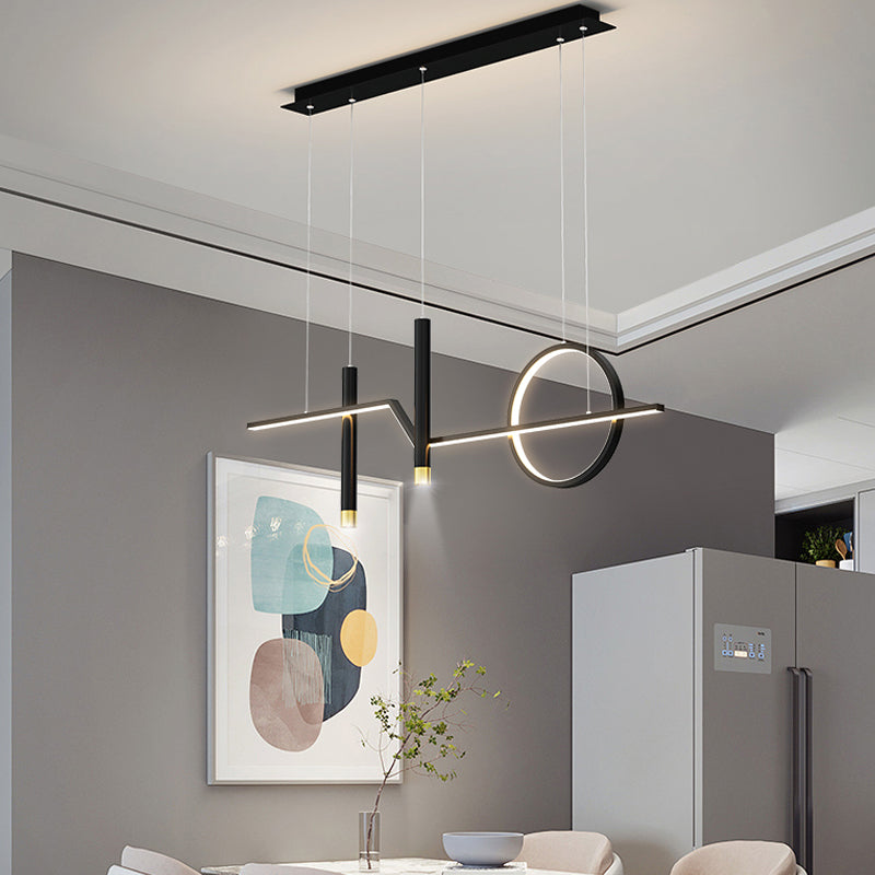 Contemporary Style Linear Island Lighting Metal 4-Light Island Pendant Lights in Black