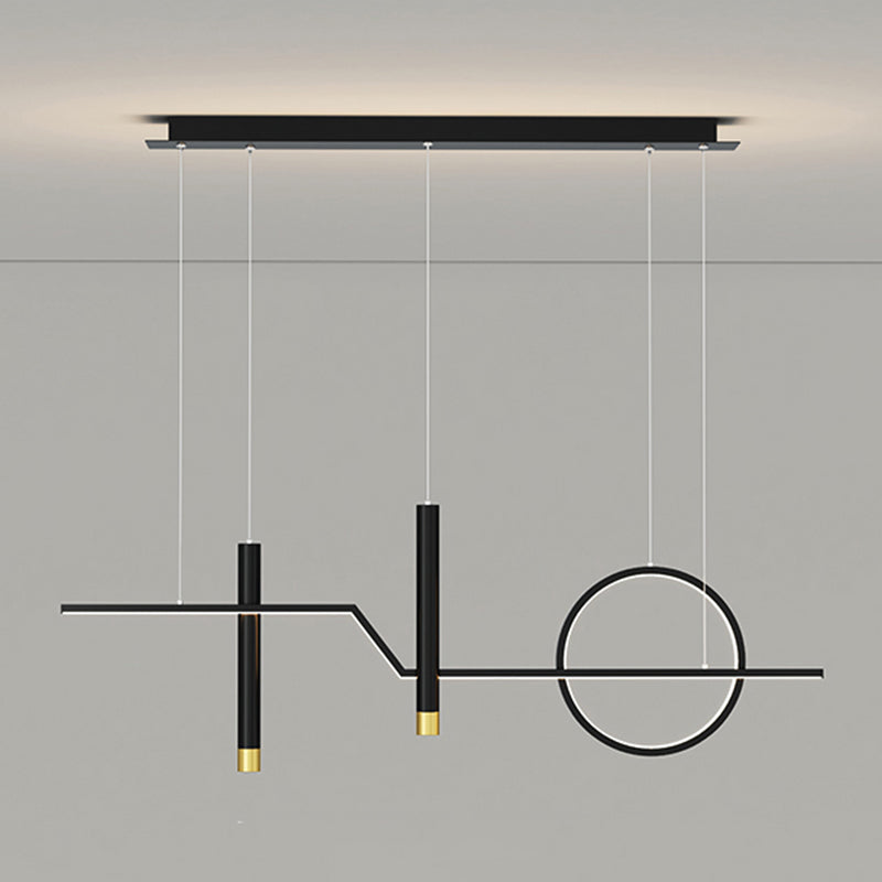 Contemporary Style Linear Island Lighting Metal 4 Light Island Pendant Lights in Black