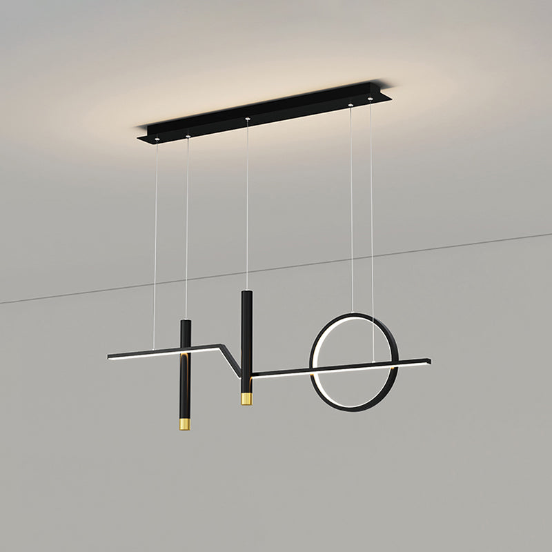 Contemporary Style Linear Island Lighting Metal 4 Light Island Pendant Lights in Black