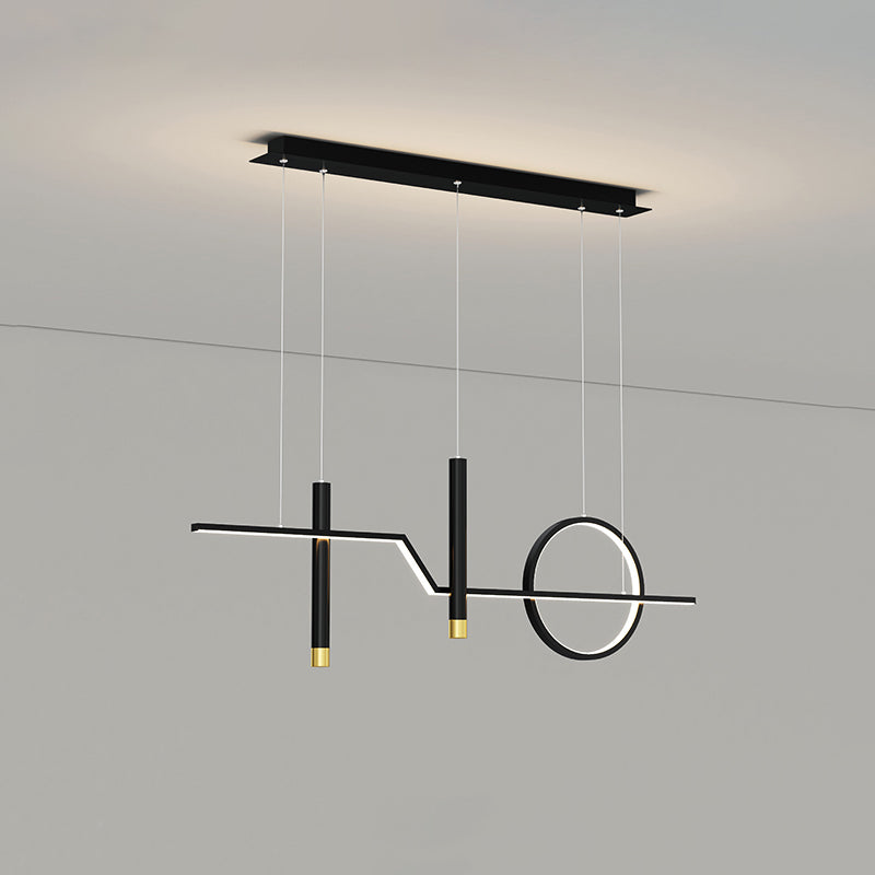 Contemporary Style Linear Island Lighting Metal 4 Light Island Pendant Lights in Black