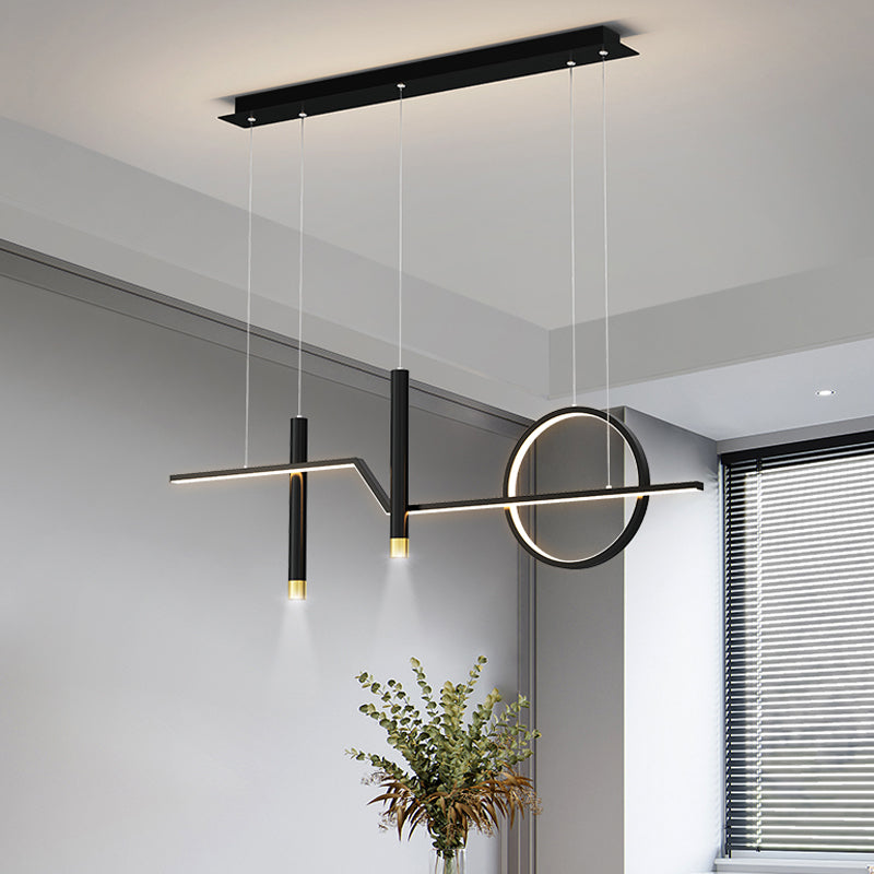 Contemporary Style Linear Island Lighting Metal 4 Light Island Pendant Lights in Black