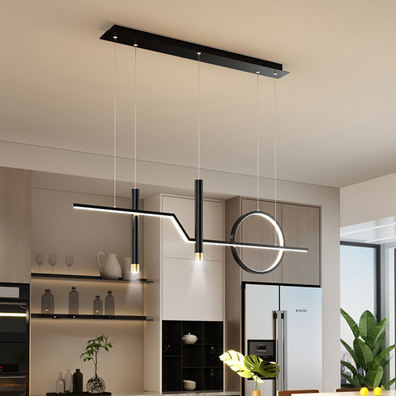 Contemporary Style Linear Island Lighting Metal 4-Light Island Pendant Lights in Black