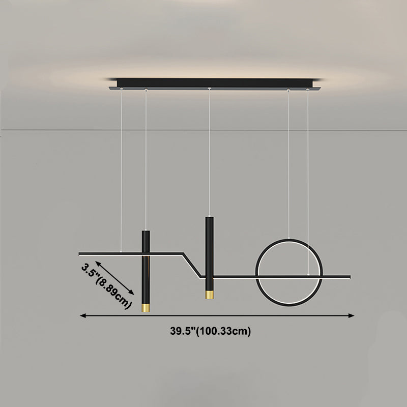 Contemporary Style Linear Island Lighting Metal 4-Light Island Pendant Lights in Black