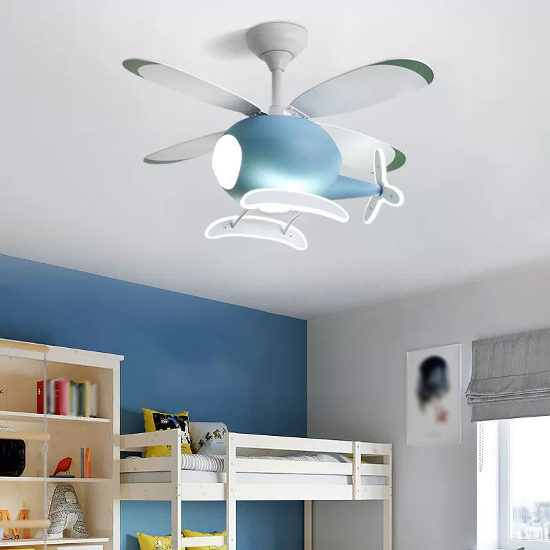 Kids Creative LED Pendant Light Wrought Iron Airplane Fan Light with Acrylic Shade