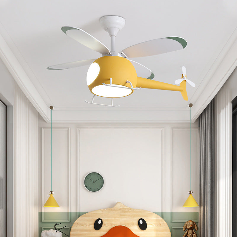 Kids Creative LED Pendant Light Wrought Iron Airplane Fan Light with Acrylic Shade