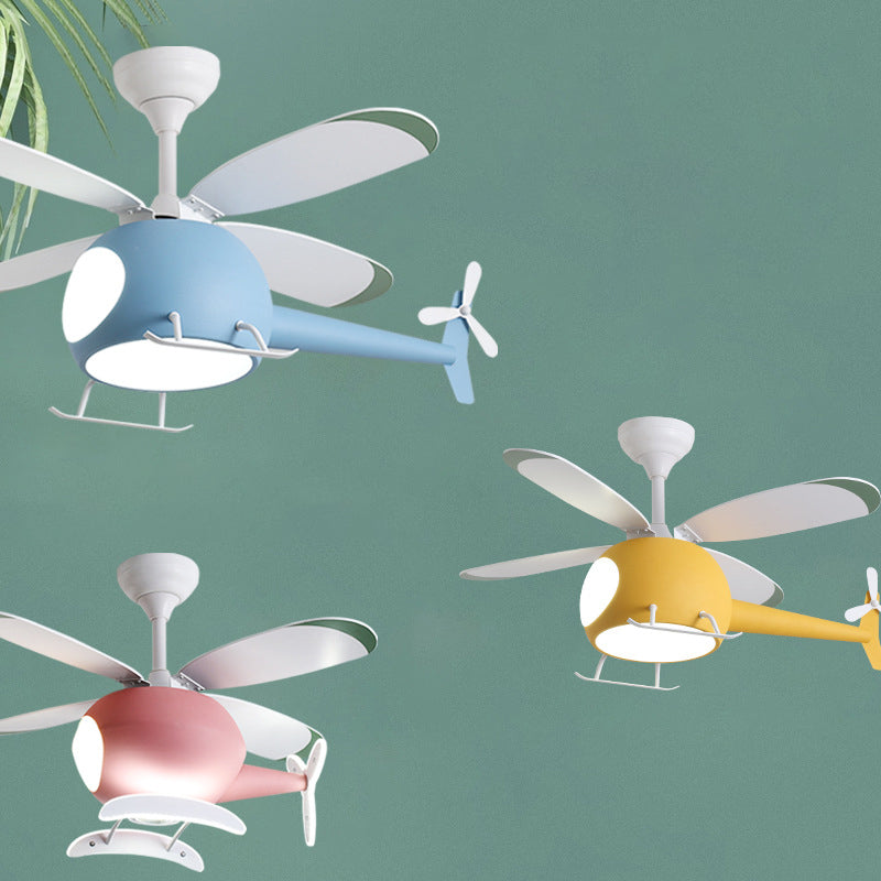 Kids Creative LED Pendant Light Wrought Iron Airplane Fan Light with Acrylic Shade