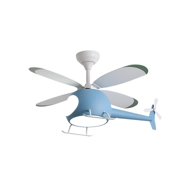 Kids Creative LED Pendant Light Wrought Iron Airplane Fan Light with Acrylic Shade