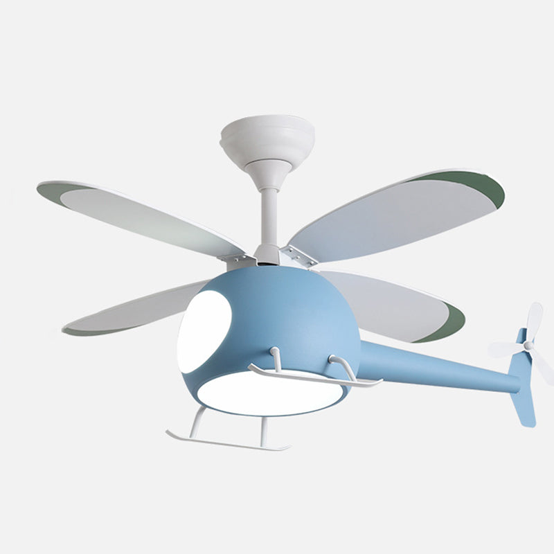 Kids Creative LED Pendant Light Wrought Iron Airplane Fan Light with Acrylic Shade