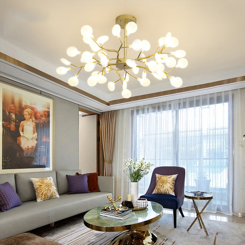 Stylish Firefly Pendant Light Fixture Minimalist Metal Bedroom Chandelier in Gold
