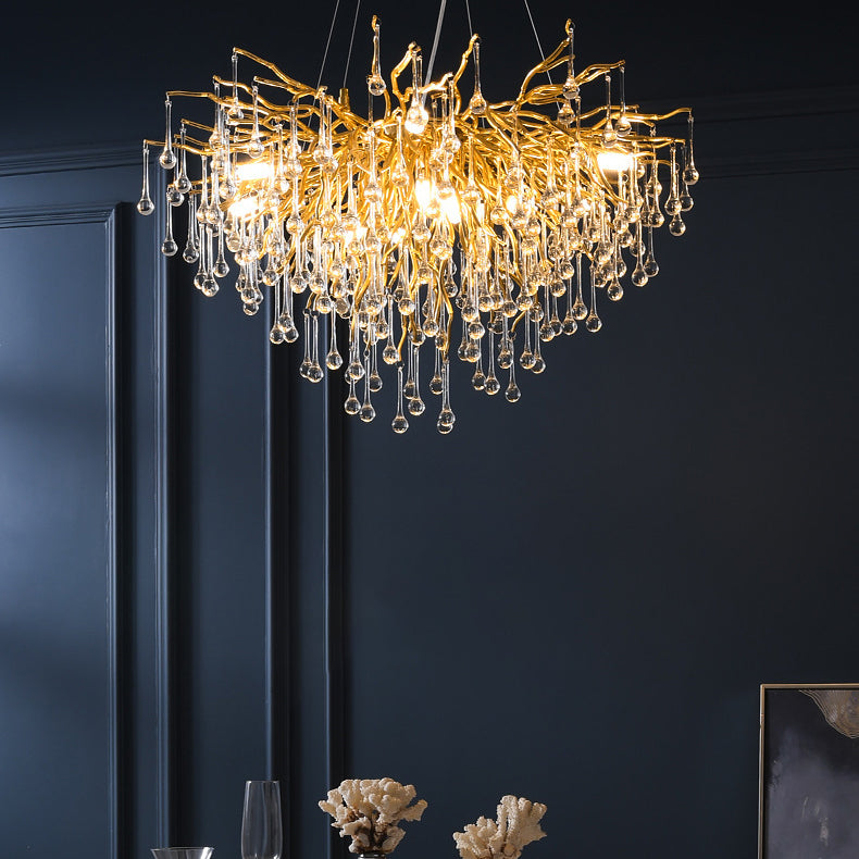 Gold Nest Chandelier Lighting Luxury Country Style Crystal Living Room Hanging Light