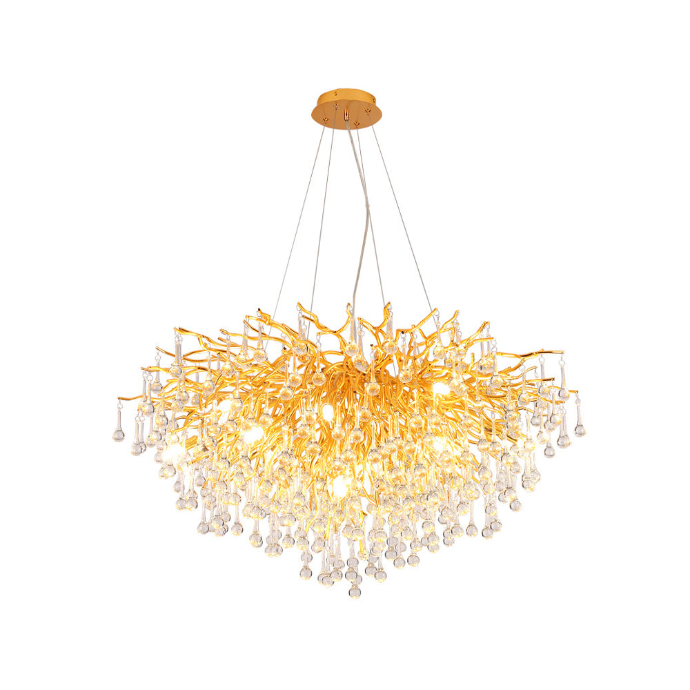 Gold Nest Chandelier Lighting Luxury Country Style Crystal Living Room Hanging Light