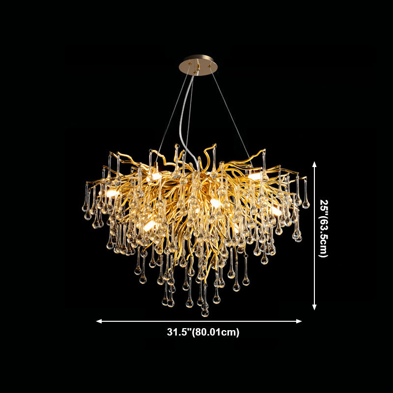 Gold Nest Chandelier Lighting Luxury Country Style Crystal Living Room Hanging Light