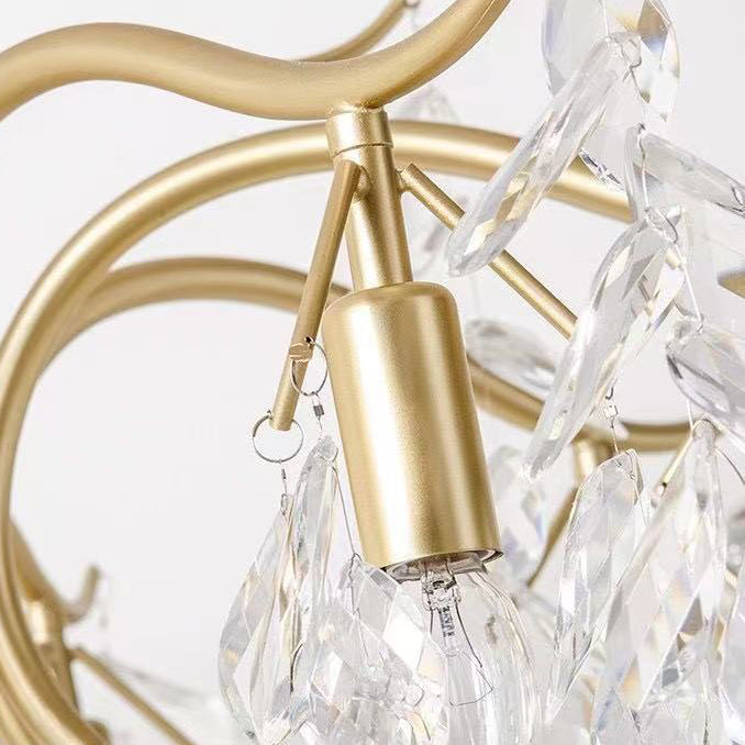 Crystal Leaf Pendant Light Fixture Country Style Living Room Chandelier in Gold