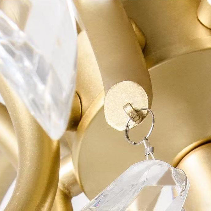 Lustre de la luminaire de style country à feuilles cristallines en or