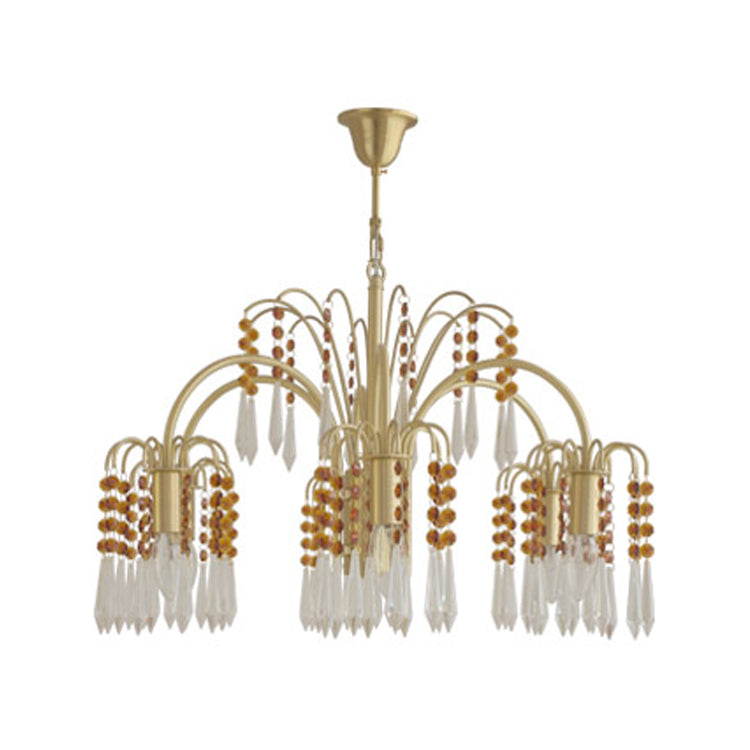 Country Style Branch Pendant Lamp Crystal Beading Chandelier in Brass for Cafe